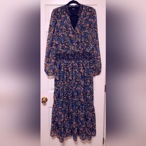 Gap Dark Floral Long-sleeved Maxi Dress - Size Large